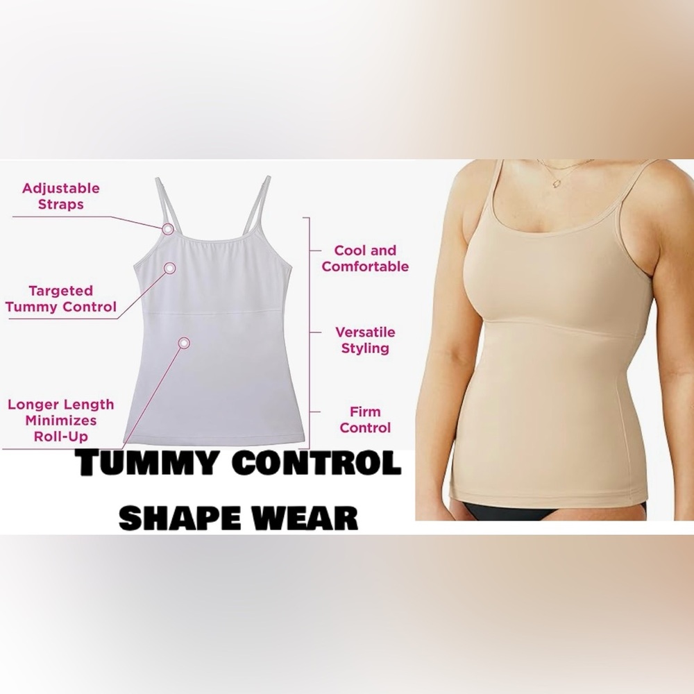 SHAPEWEAR TUMMY CONTROL by MARILYN MONROE tan ribbed adjustable strap tank top